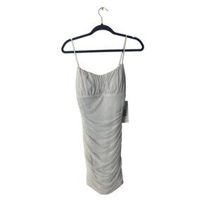 White Ruched Mini Dress With Glitter Accents Adjustable Spaghetti Straps